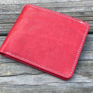 Genuine Leather Card Holder Handmade Wallet Men Bifold RedWhite Card Holder